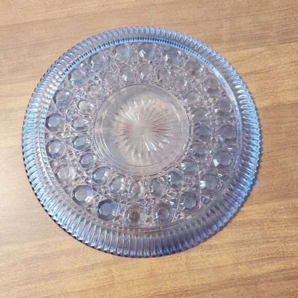 Indiana Glass Blue Windsor Button and Cane Platter 11" - Picture 2 of 3